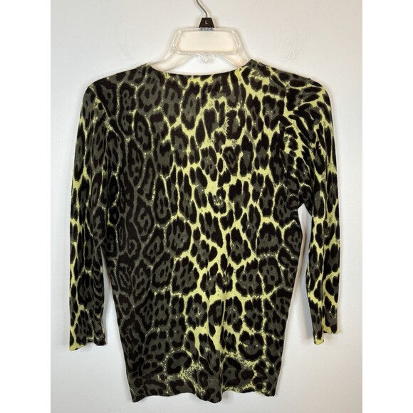NEIMAN MARCUS Cashmere Cardigan Sweater Animal Print 3/4 Sleeve Button Large - Picture 3 of 10